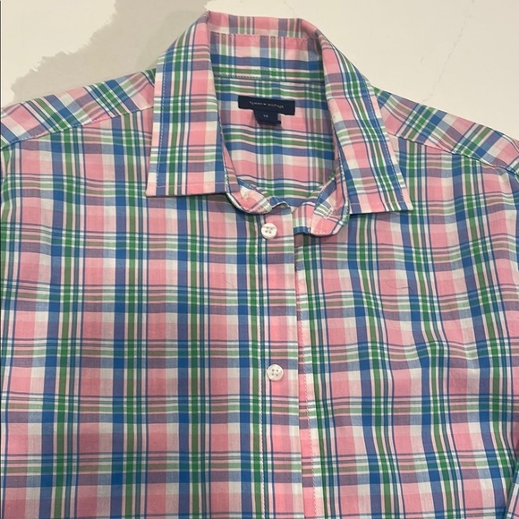 Tommy Hilfiger Men's Pink and Blue Plaid Shirt - Picture 2 of 13